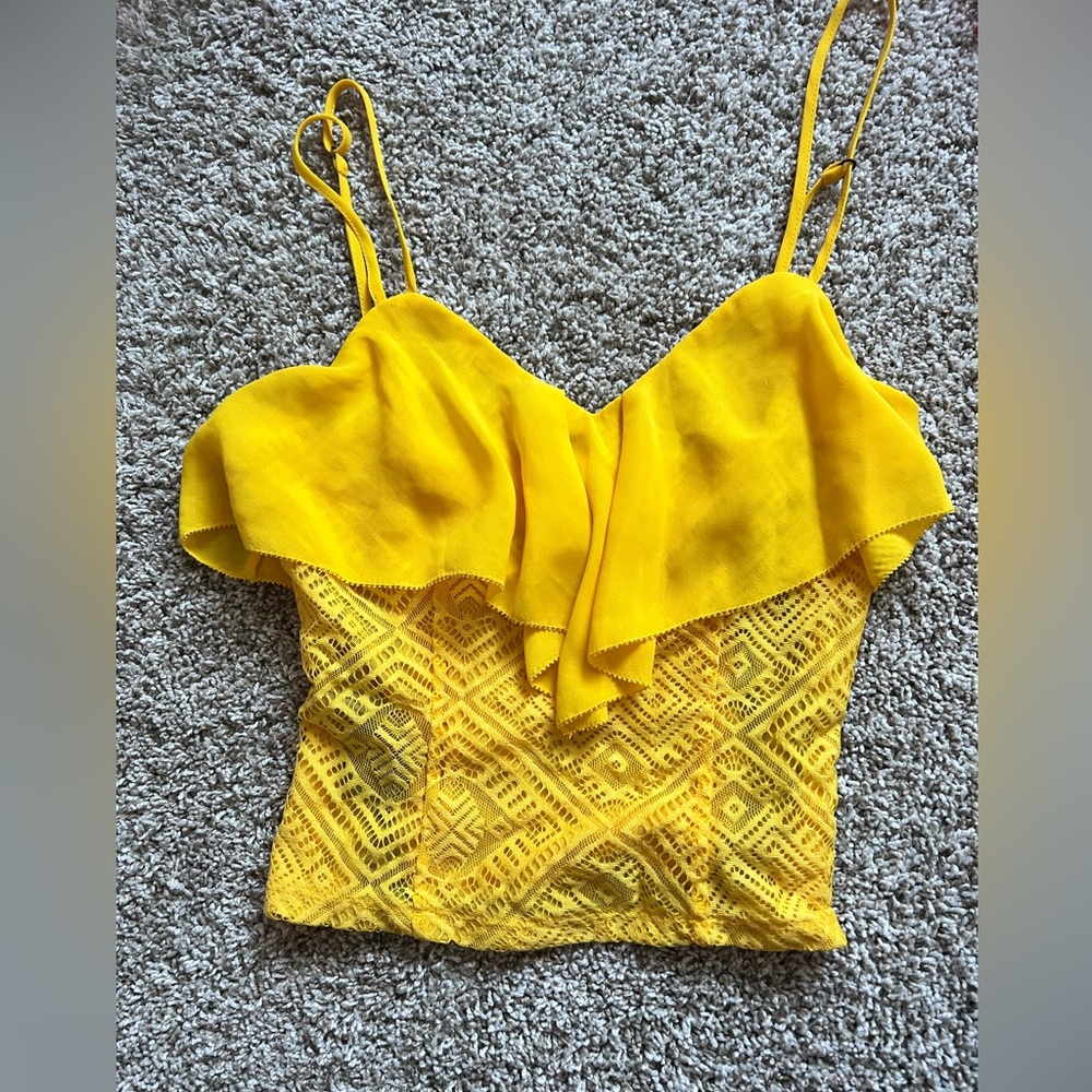 bebe Yellow Lace Crop Top Camisole size XXS